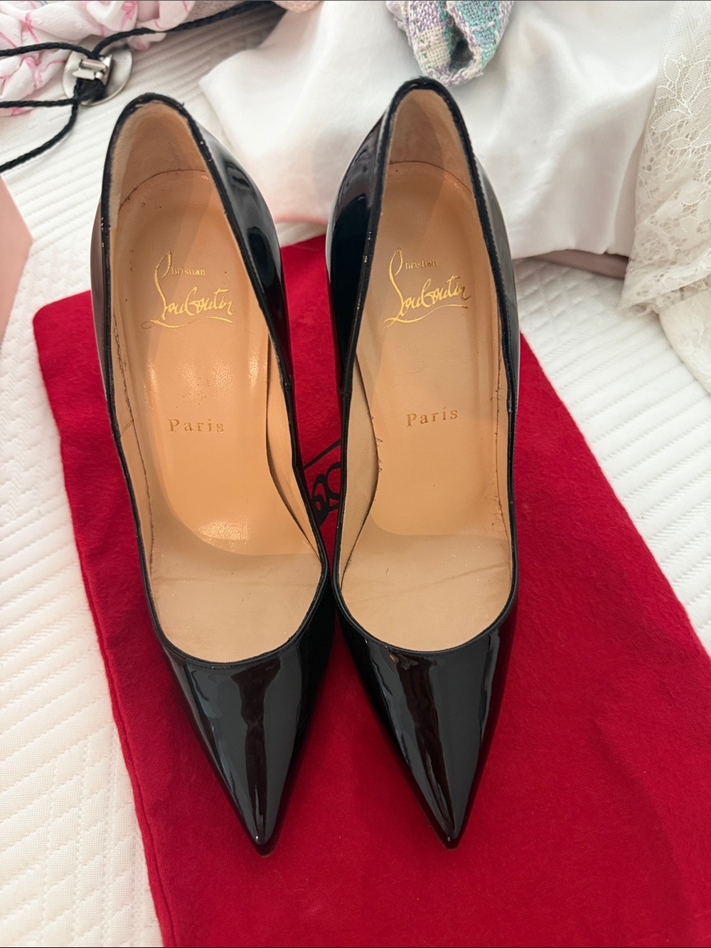 Christian Louboutin Black Patent Pointed-Toe Stiletto Pumps
